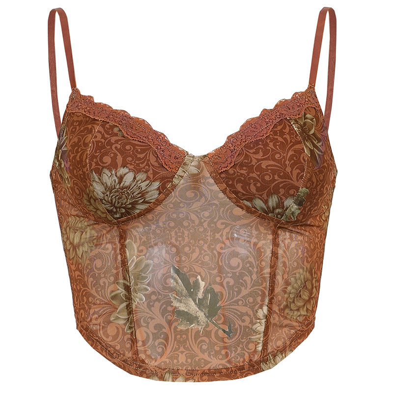 Brown corset lace crop top