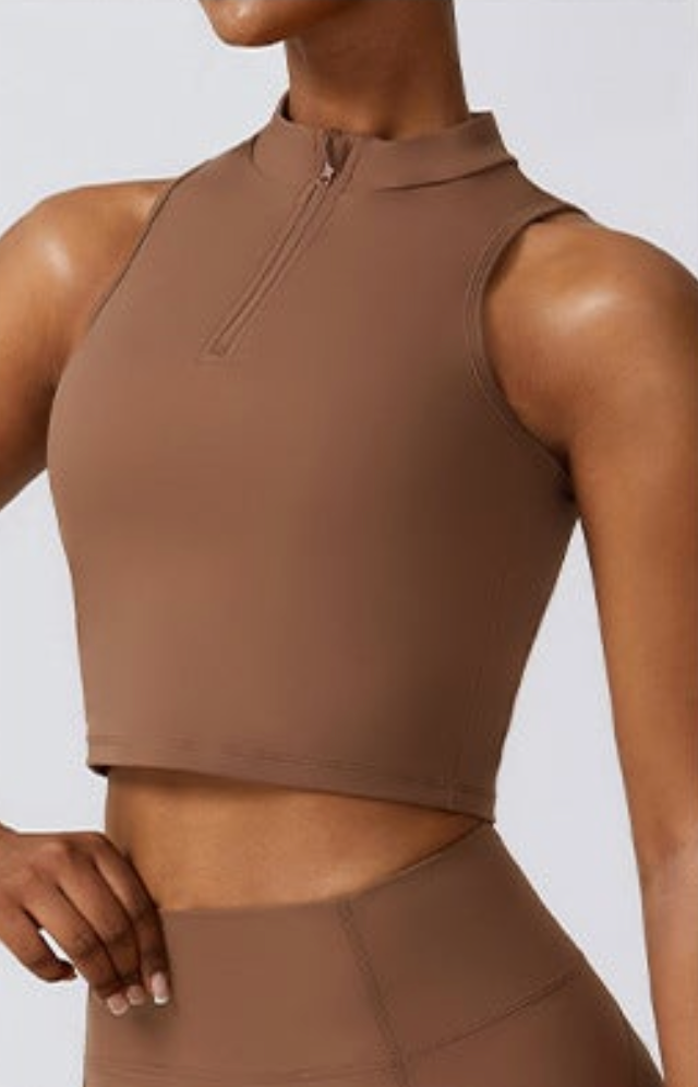 1/4 zipper sports crop vest