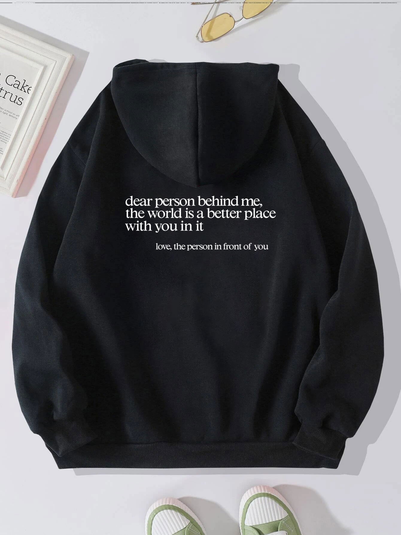 Drawstring printed hoodie